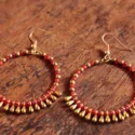 Round Boho Earrings Gold Red Brass Hoops Earrings Ibiza Boho Style