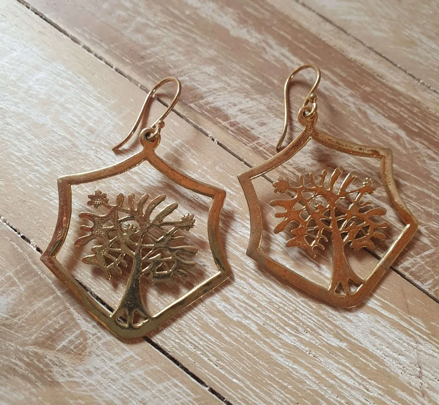 Beautiful Tree of Life earrings brass gold yoga jewelry