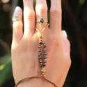 Gypsy Hippie hand chain Ring bracelet Macrame Boho Hippie