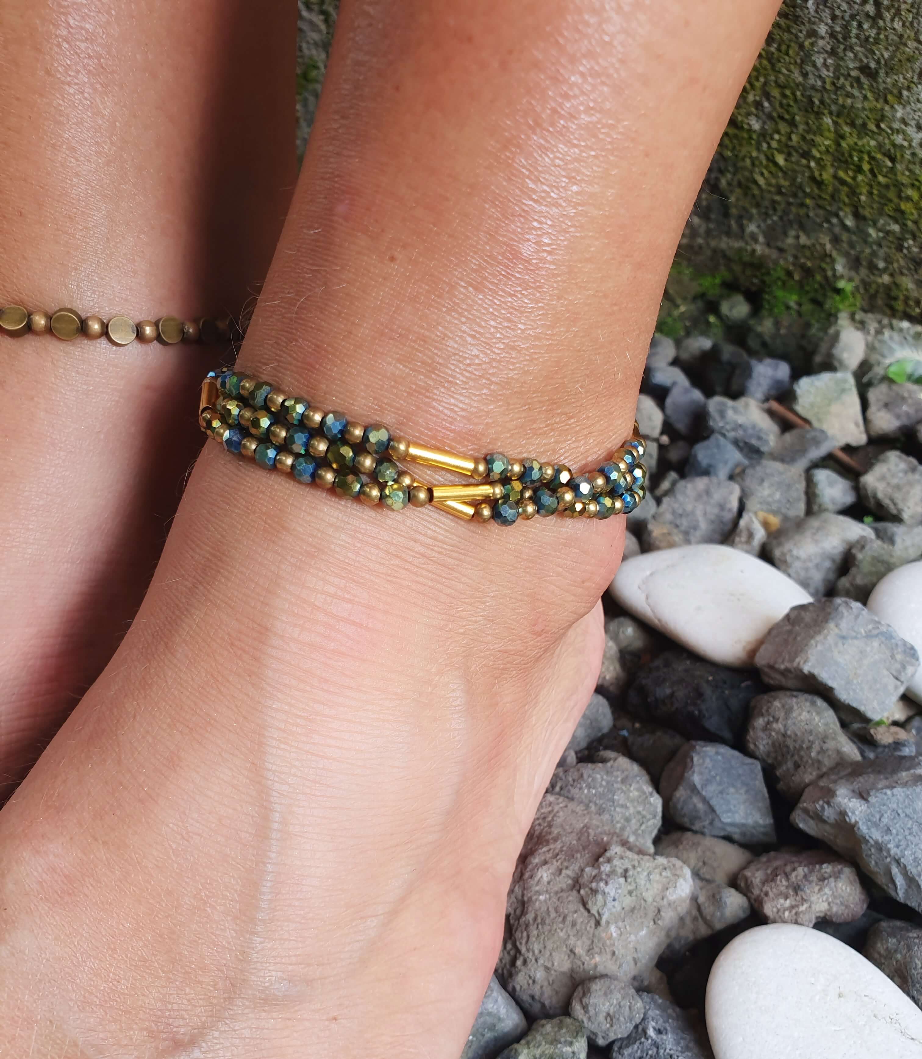 Ankle Bracelet Women Colourful Stone and Crystal Bohemian Bead//Brass Bell Anklet