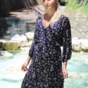 Boho dress dark blue floral pattern Ibiza bohemian midi dress