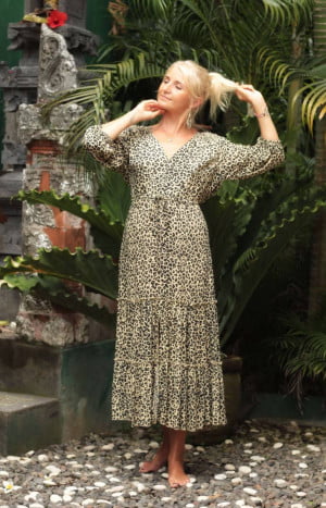 produkt bild Boho leoprint dress midi dress leopard dress summer dress Bohemian Ibiza Style Animal Print
