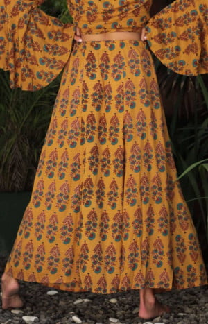 produkt bild 70er Jahre Kleid Retro Blumen Senf Boho Hippie