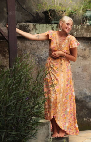produkt bild Boho summer floral dress with butterfly sleeves
