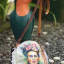 Frida Kahlo handbag made from recycled jeans Boho Ibiza Style Crossbody party bag