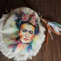 Frida Kahlo handbag made from recycled jeans Boho Ibiza style fringed bag