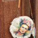 Frida Kahlo handbag made from recycled jeans Boho Ibiza style jeans bag