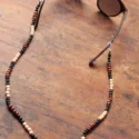 Hippie Brillenkette Holzperlen Lavastein Boho Style