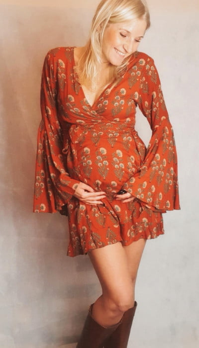Retro 70er Jahre Hippie Kleid Wickelkleid Glockenärmel Babybauch (1)