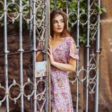 Boho Kleid Altrosé mit Paisley Print Cut Out Kleid Midi Kleid Sommerkleid