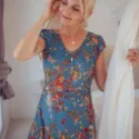 Boho Maxi Kleid Blau Blumenmuster Blumenkleid Sommerkleid
