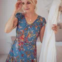 Boho Maxi Kleid Blau Blumenmuster Hippie Style