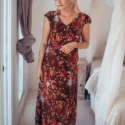 Boho maxi dress floral pattern brown Ibiza dress