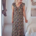 Boho Maxikleid mit Schlitz und tiefem Rückenausschnitt Sommerkleid mit Blumen Blumenkleid