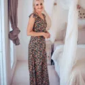 Boho Maxikleid mit Schlitz und tiefem Rückenausschnitt Sommerkleid mit Blumen Ibiza Style