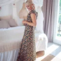 Boho maxi dress with slit and deep back neckline summer dress with flowers summer women fashion