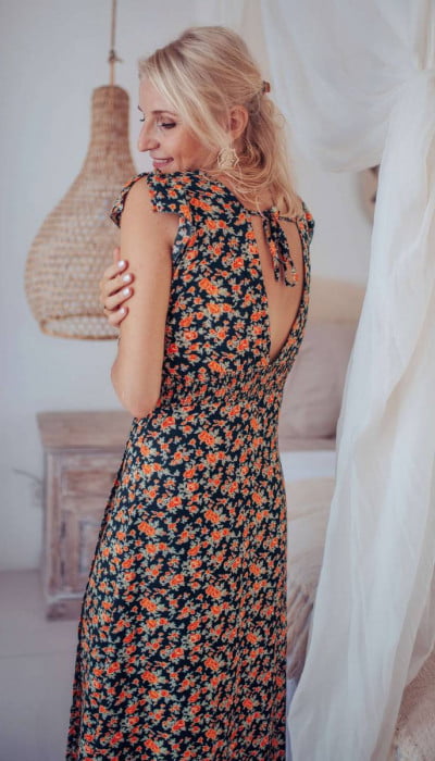 Boho maxi dress with slit and low back neckline Summer dress with flowers Summer dress Backless