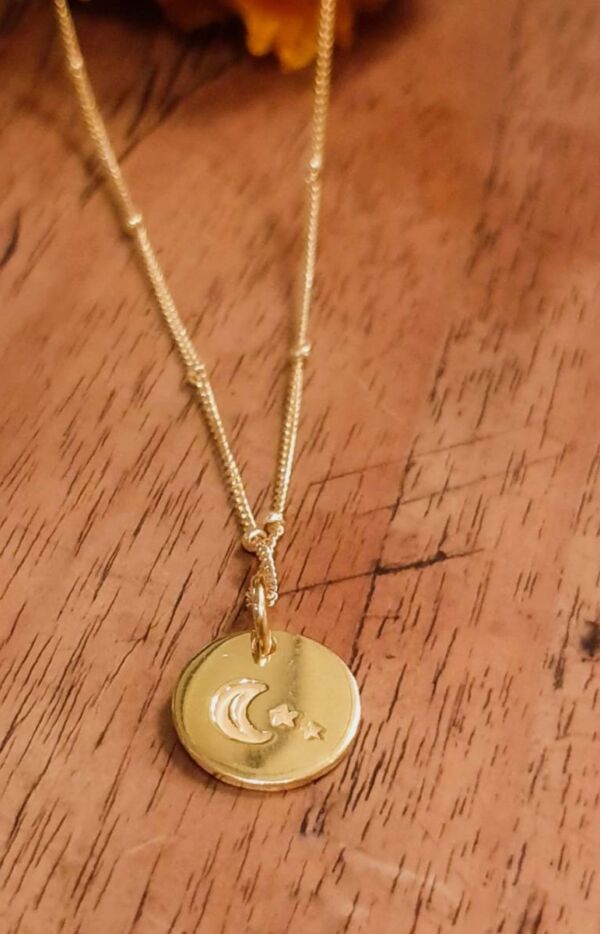 produkt bild Moon & Stars Pendant Boho Necklace Gold Plated 22 Carat Gold Plated Silver 925