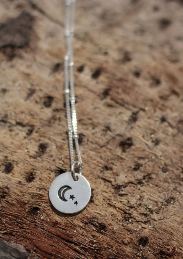 Silver chain moon and star pendant 925 silver boho jewelry