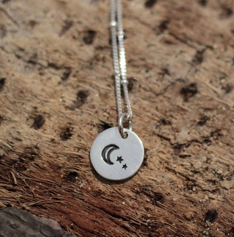 Silver chain moon and star pendant 925 silver boho jewelry