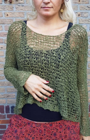 produkt bild Poho Hippie Summer Sweater Olive Army Green Crochet Knit Sweater
