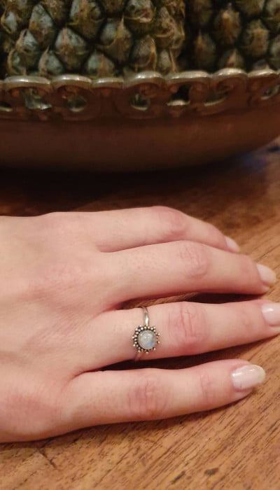 Filigree ring sun made of silver 925 handmade in Bali gemstone moonstone