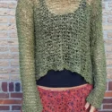 Hippie Pullover Off Shoulder Netz Grobstrick Sommerpullover Oliv-Grün