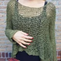 Poho Hippie Summer Sweater Olive Army Green Crochet Knit Sweater