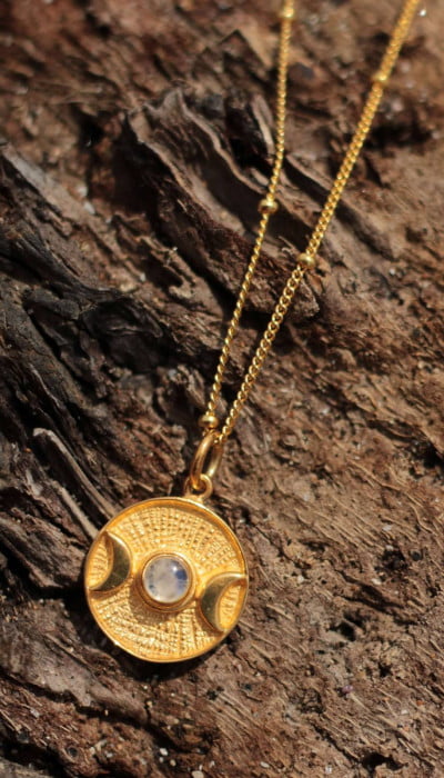 Coin chain moon phases boho medallion necklace moonstone witchy necklace silver gold plated
