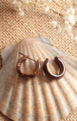Wooden earrings coconut hoops alternative jewelry