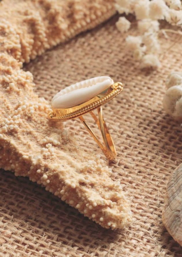 Shell Ring 925 Silver Gold Plated Made in Bali - Cowrie Ring Silver from Bali
