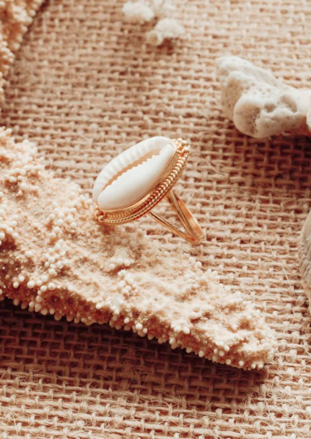 Muschel Ring 925 Silber Vergoldet Made in Bali - Cowrie Ring Silber aus Bali
