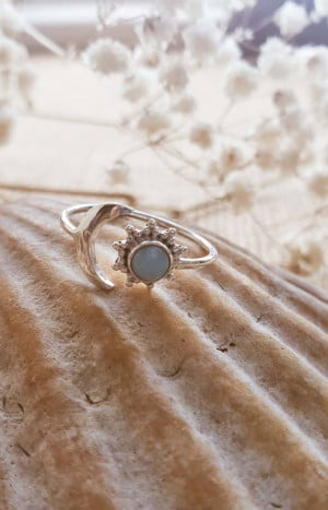 Silver ring with Larimar sun and moon Ibiza style