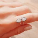 Boho ring double moonstone hippie style made in Bali teardrop shape silver