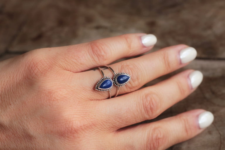 Lapis Lazuli Ring Tropfenform Doppelt Geschenk für Sie Weihnachten Valentinstag Freundschaft (3)-01