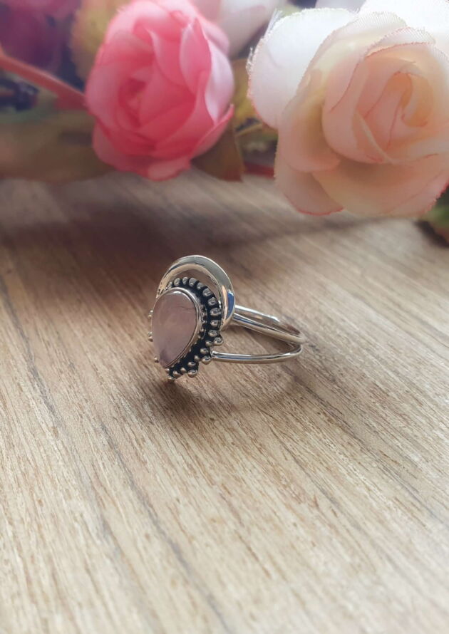 Boho Statement Ring Rosenquartz Geschenk für Damen zu Weihnachten