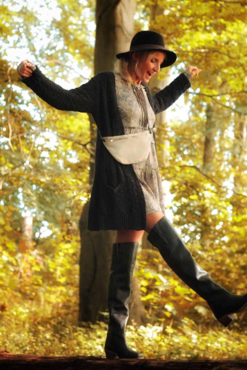 Boho Tunika Kleid Herbst Winter Outfit Overknee Stiefel