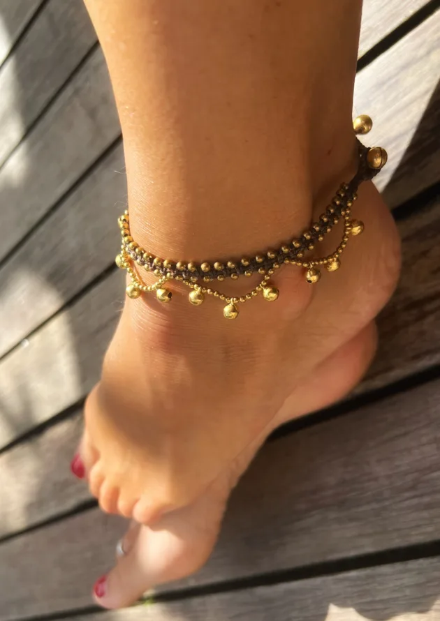 Oriental gold brass hippie boho anklet ankle bracelet Gypsy