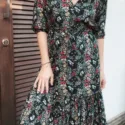 Boho Chic Kleid Knöchellänge Blumen schwarz Retro Style 40er 70er