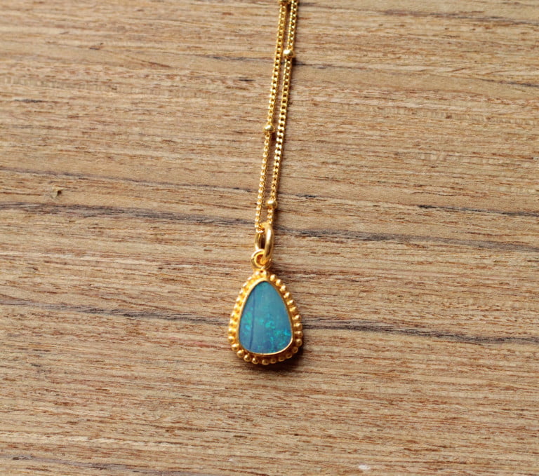 Opal Halskette vergoldet Türkiser Opal Handgefertigter Schmuck (5)