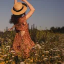 Cut Out Minikleid Gelb-Braun Blumen Babydoll Kleid weites Sommerkleid Boho Hippie Milchmädchen Prärie Cottagecore