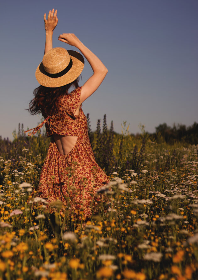Cut Out Minikleid Gelb-Braun Blumen Babydoll Kleid weites Sommerkleid Boho Hippie Milchmädchen Prärie Cottagecore