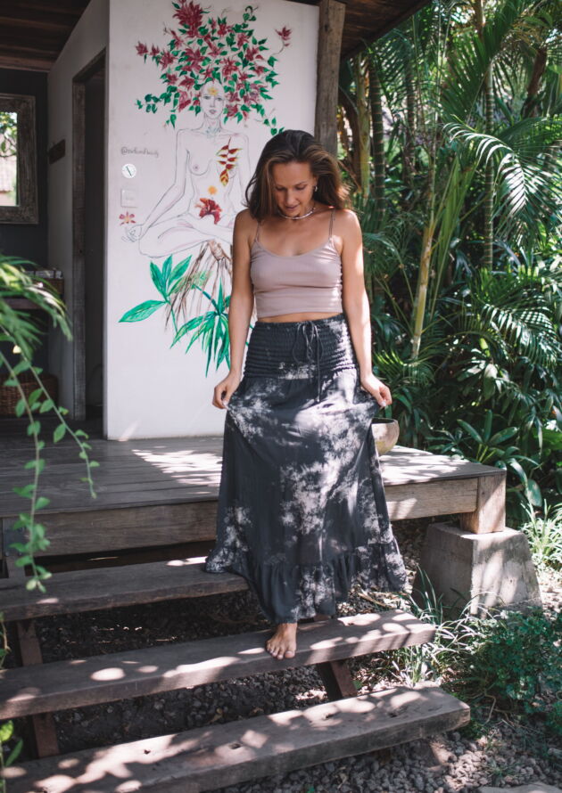 Boho Hippie Batik Maxi Rock High Waisted Schwarz