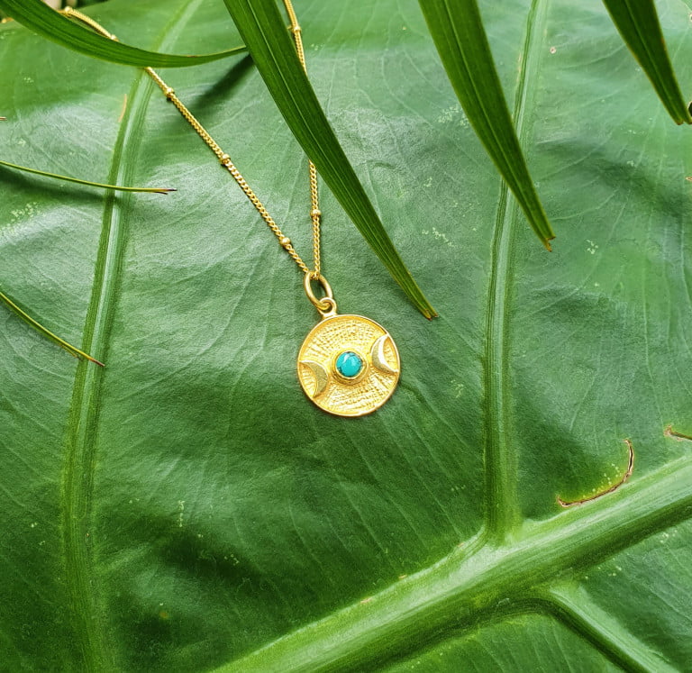 Crescent Moon Necklace Gold Plated Turquoise (4)