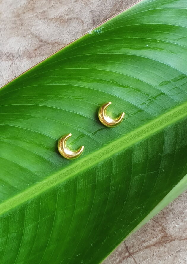 Small crescent moon earrings gold plated “Moon Baby” 925 silver