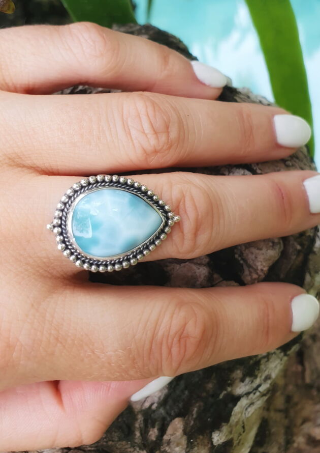 Larimar ring teardrop silver “Luna”