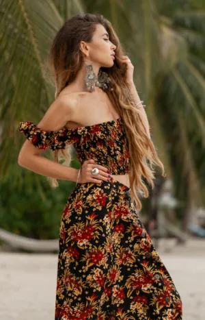produkt bild Bohemian-Summer-Dress-twp-piece-Hippie-Maxi-Dress-Off-Shoulder-Romantic-Cottagecore-Dress-Prairie-Ibiza-Gypsy