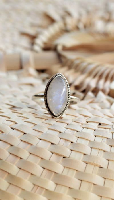 Boho Mondstein Ring Auge Form 925 Silber