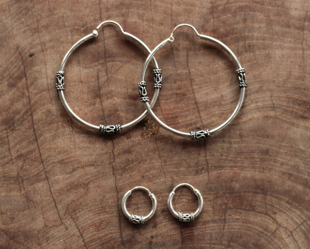 Große und Kleine Creolen Ohrringe 925 Silber Handmade in Bali