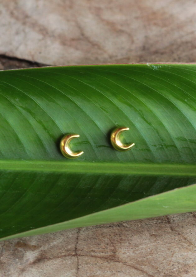 Small crescent moon earrings gold plated “Moon Baby” 925 silver